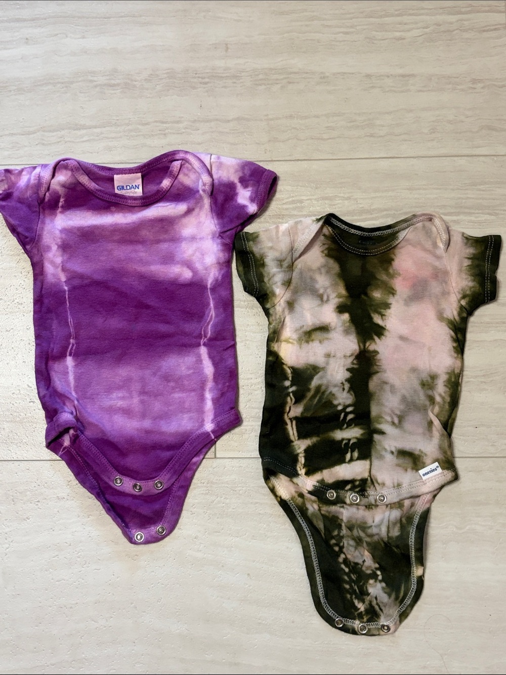 Gildan Purple and Black & Onsies Green Tie-Dye Baby One-Piece Bodysuits